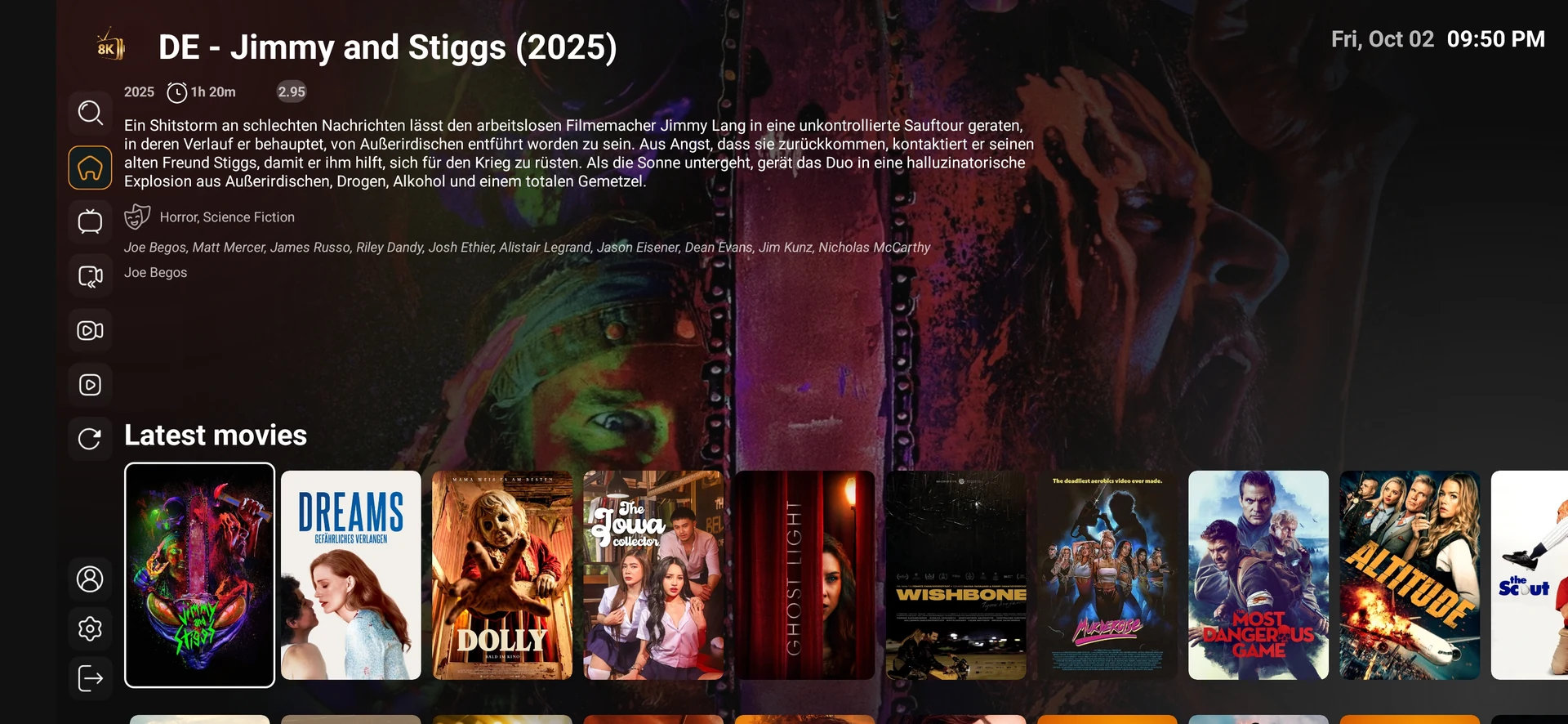 8K VIP+ Player movie browser from the supplied app screenshots