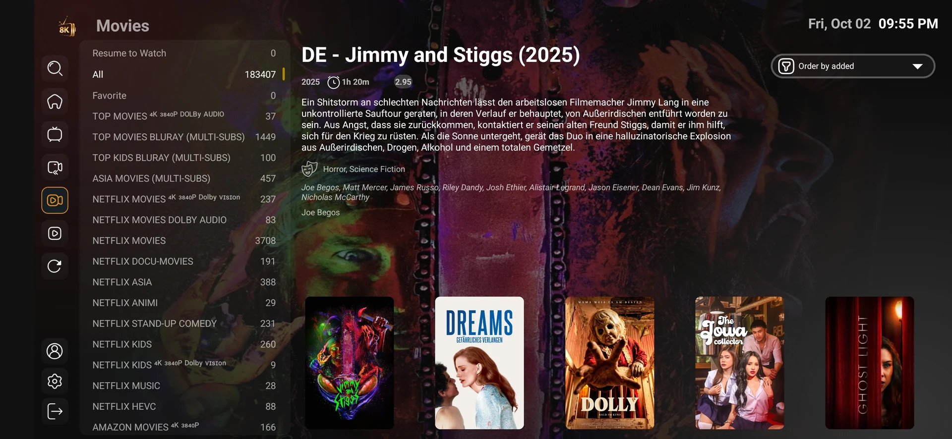 8K Player VIP+ movie categories and title overview