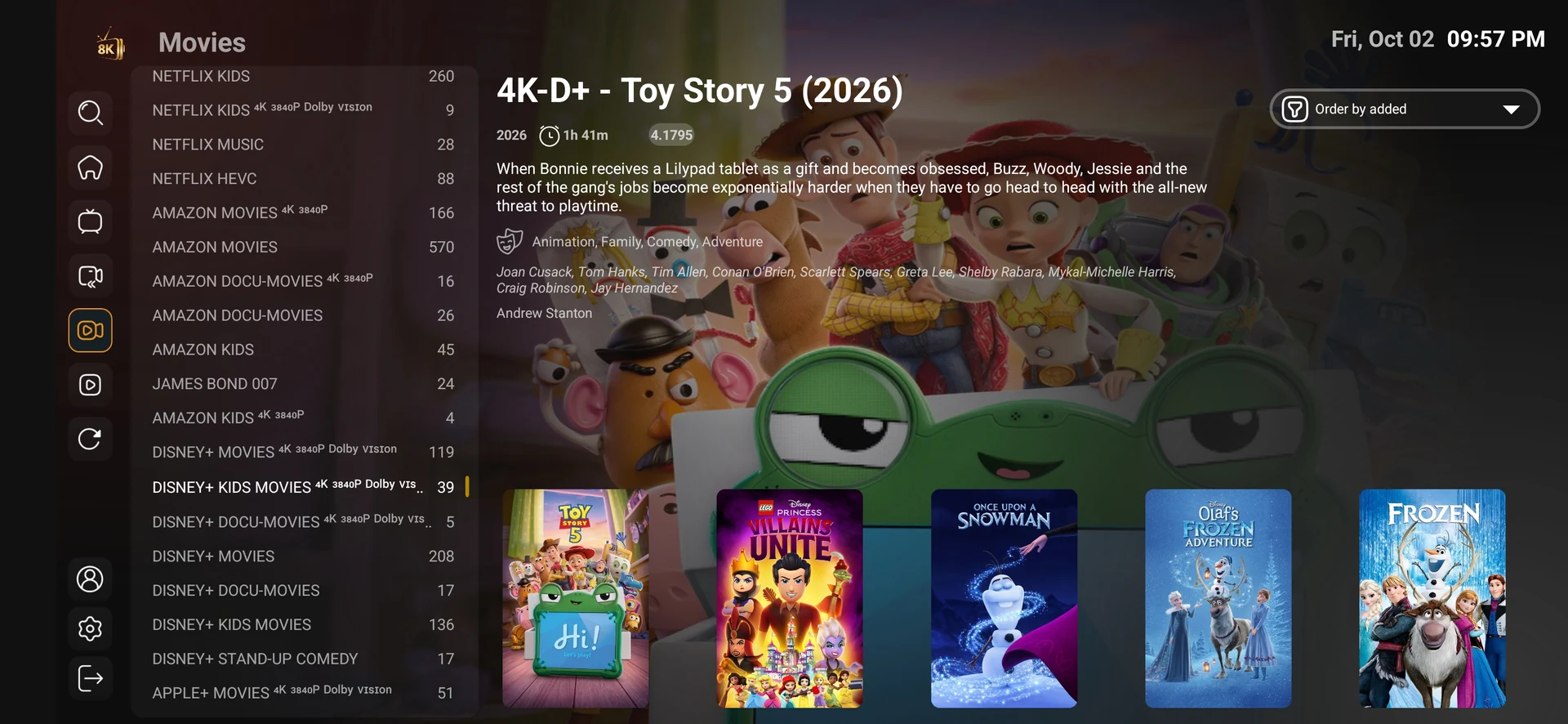 8K Player VIP+ movie category and title browsing screenshot