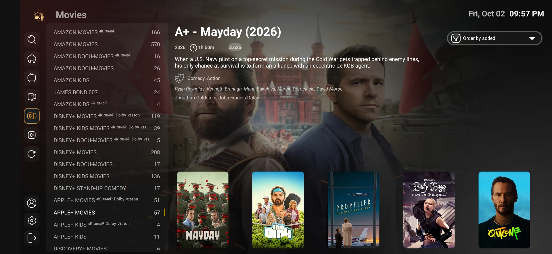 8K Player VIP+ movie category and title browsing screenshot