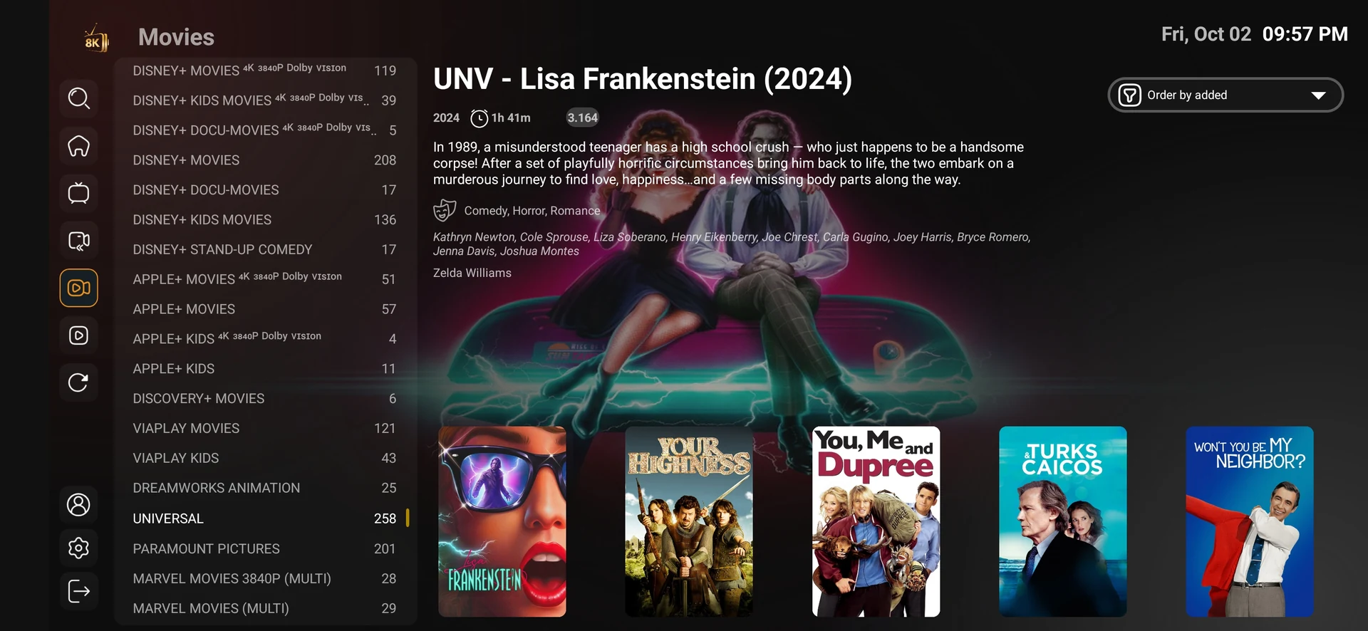 8K Player VIP+ movie category and title browsing screenshot