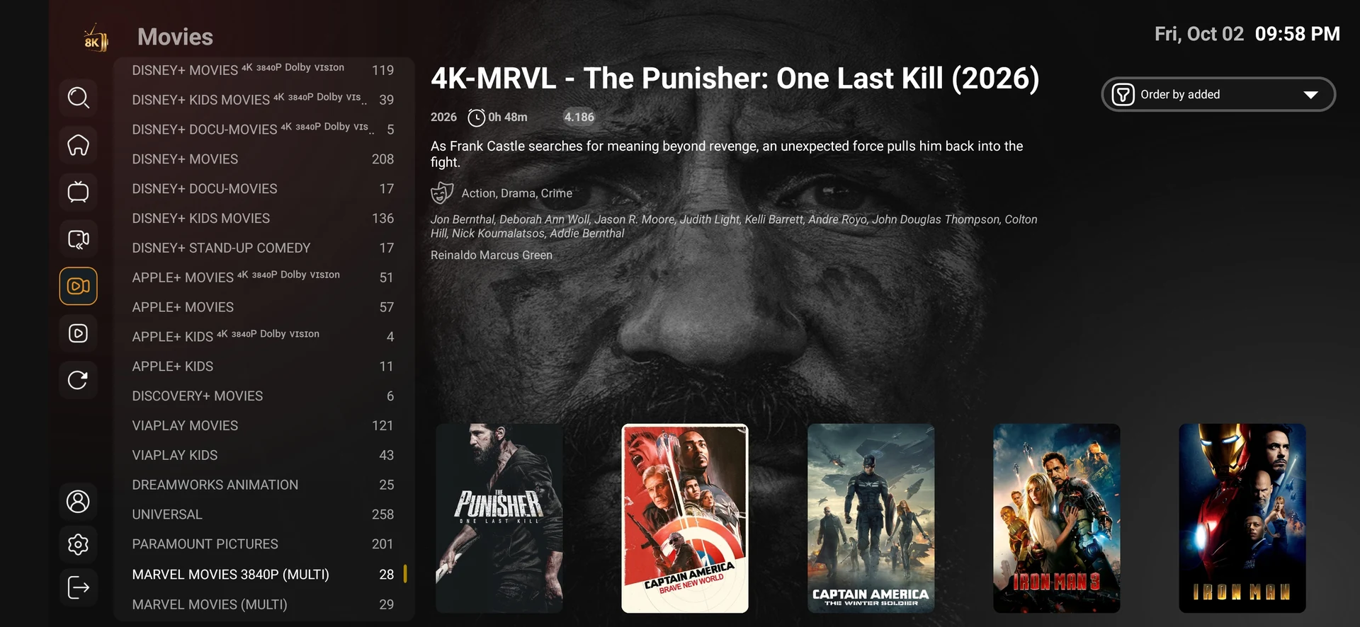 8K Player VIP+ movie category and title browsing screenshot