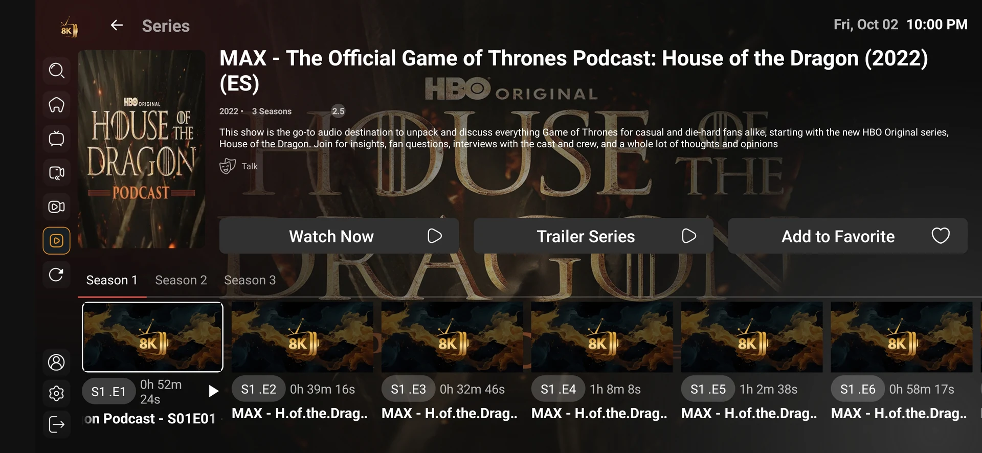 8K Player VIP+ series episode browser
