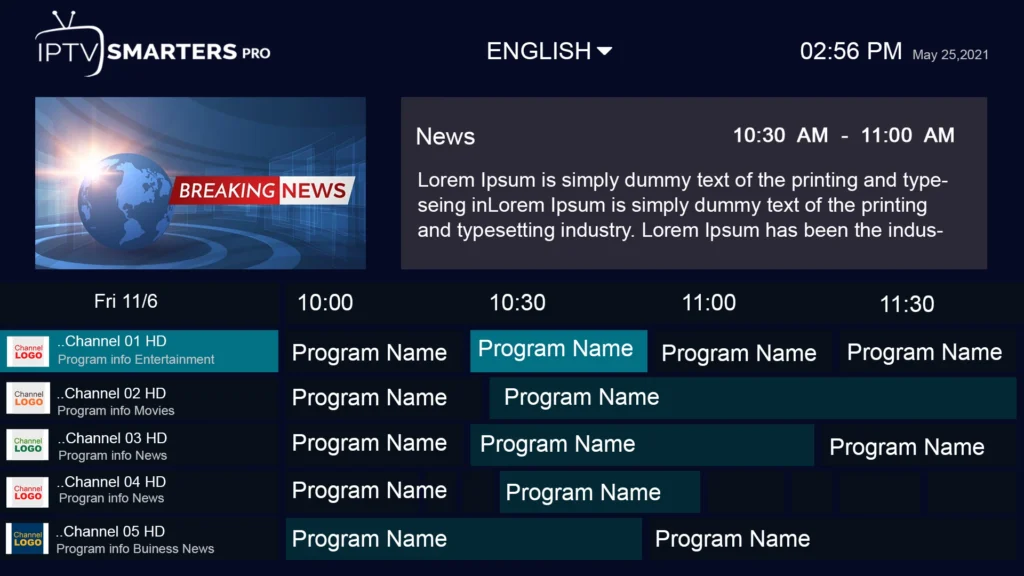 8K PRO EPG: Schedules, Mapping and Local Time visual reference